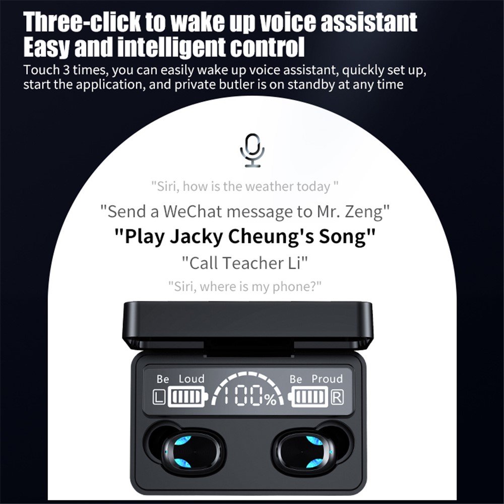 X3 TWS Bluetooth 5.1 Mini Wireless Touch Earphone Waterproof Sports Stereo Music Calling Headset with Mirror Surface LED Display Charging Case - Black-13