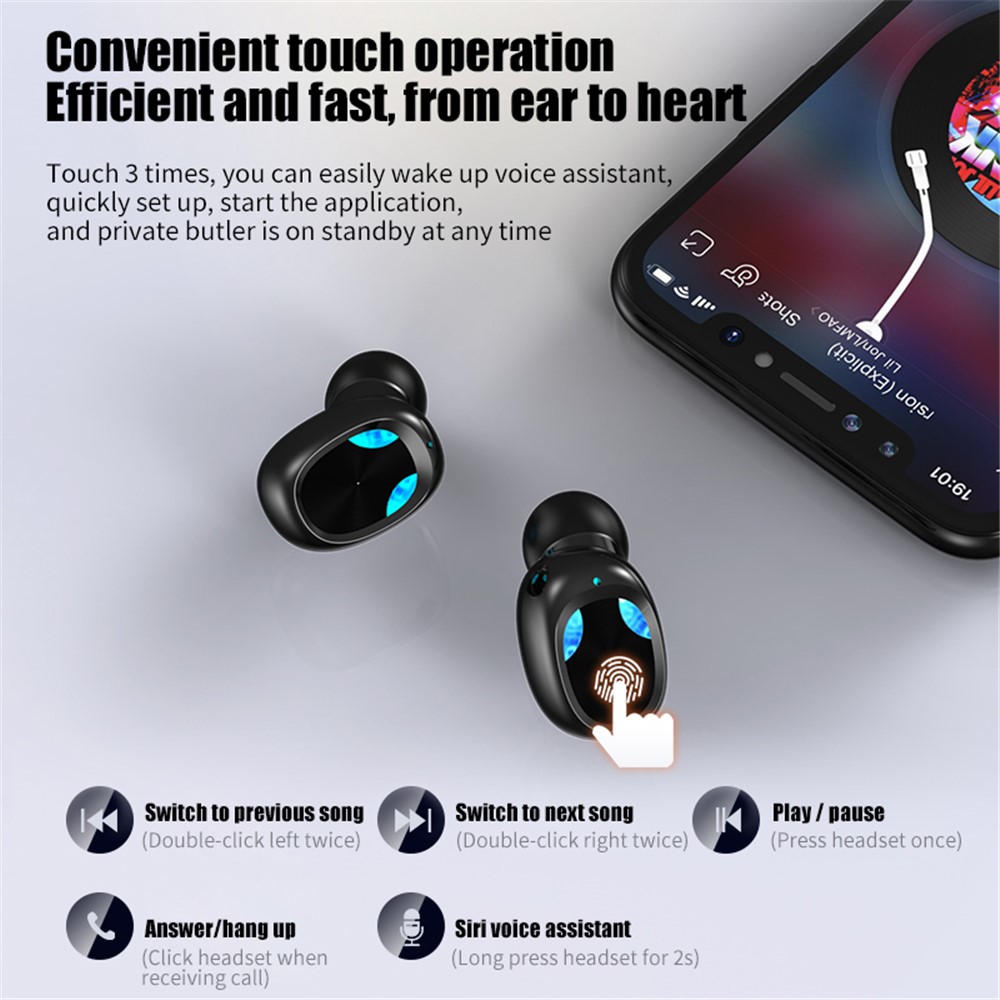 X3 TWS Bluetooth 5.1 Mini Wireless Touch Earphone Waterproof Sports Stereo Music Calling Headset with Mirror Surface LED Display Charging Case - Black-14