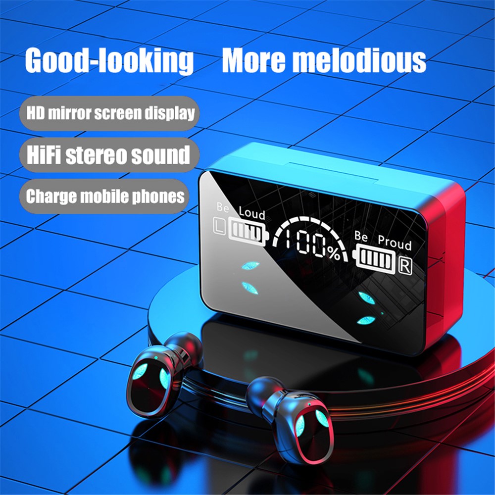 X3 TWS Bluetooth 5.1 Mini Wireless Touch Earphone Waterproof Sports Stereo Music Calling Headset with Mirror Surface LED Display Charging Case - Black-2