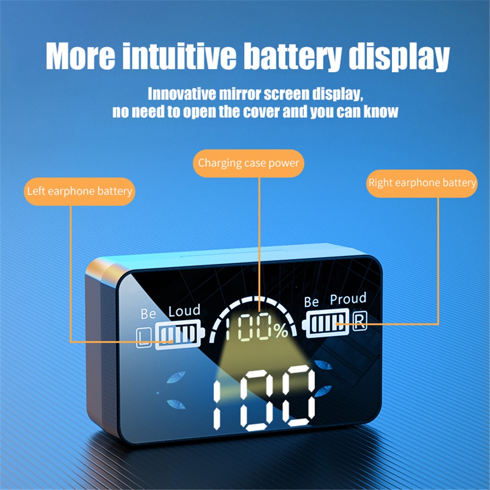 X3 TWS Bluetooth 5.1 Mini Wireless Touch Earphone Waterproof Sports Stereo Music Calling Headset with Mirror Surface LED Display Charging Case - Black-5