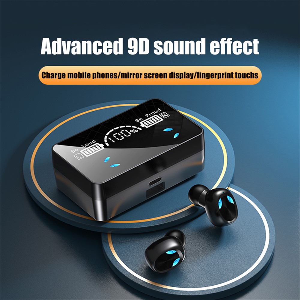 X3 TWS Bluetooth 5.1 Mini Wireless Touch Earphone Waterproof Sports Stereo Music Calling Headset with Mirror Surface LED Display Charging Case - Black-6