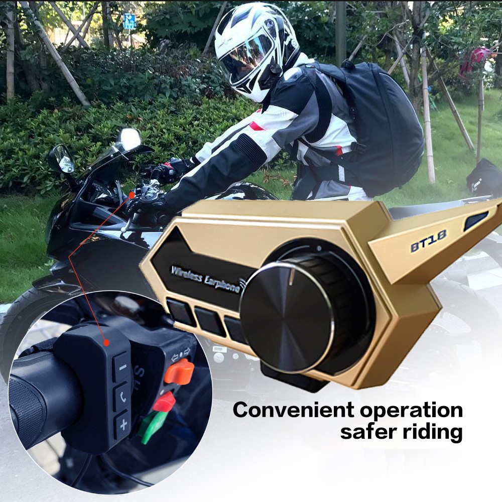 BT-18 Motorcycle Helmet Bluetooth Wireless Headset Waterproof Calling Music Headphone with Controller - Black-4