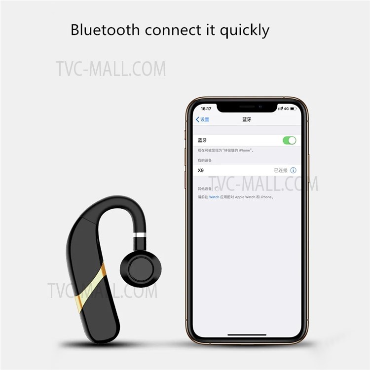 X9 Business Single Ear Wireless Bluetooth 5.0 Earhook Headset Voice Control Sweatproof Sports Music Calling Earphone-4