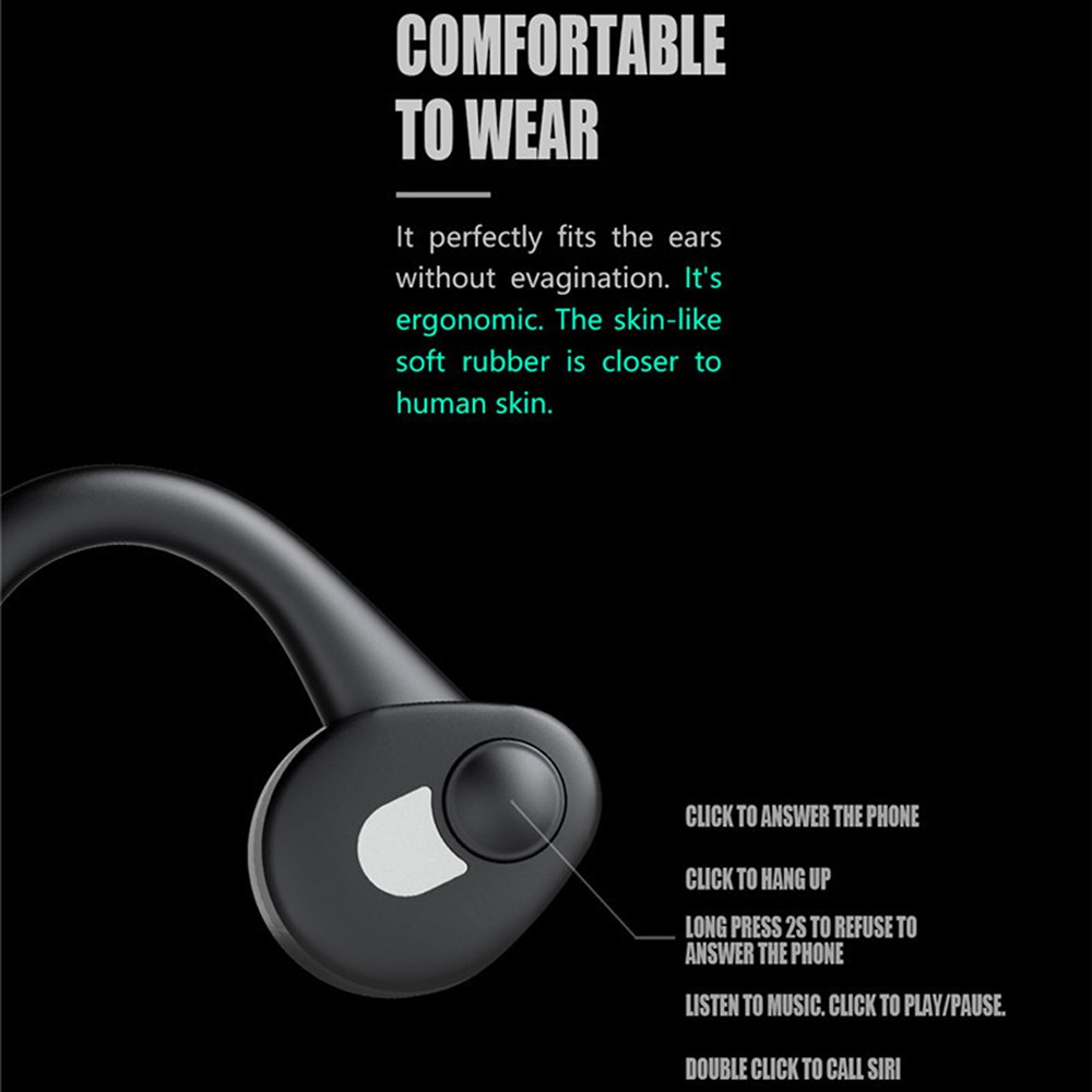 J31 Wireless Bluetooth Headphones Bone Conduction Stereo Bass Reflective Sports Waterproof Earphones - Black-3