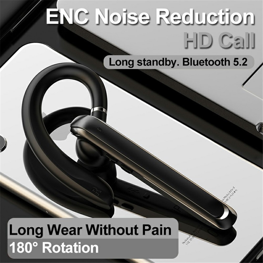 880 Business Single Ear Headset ENC Noise Reduction Long Standby Wireless Bluetooth Earphone 180-degree Rotating Ear Hook Headphone - Black-2
