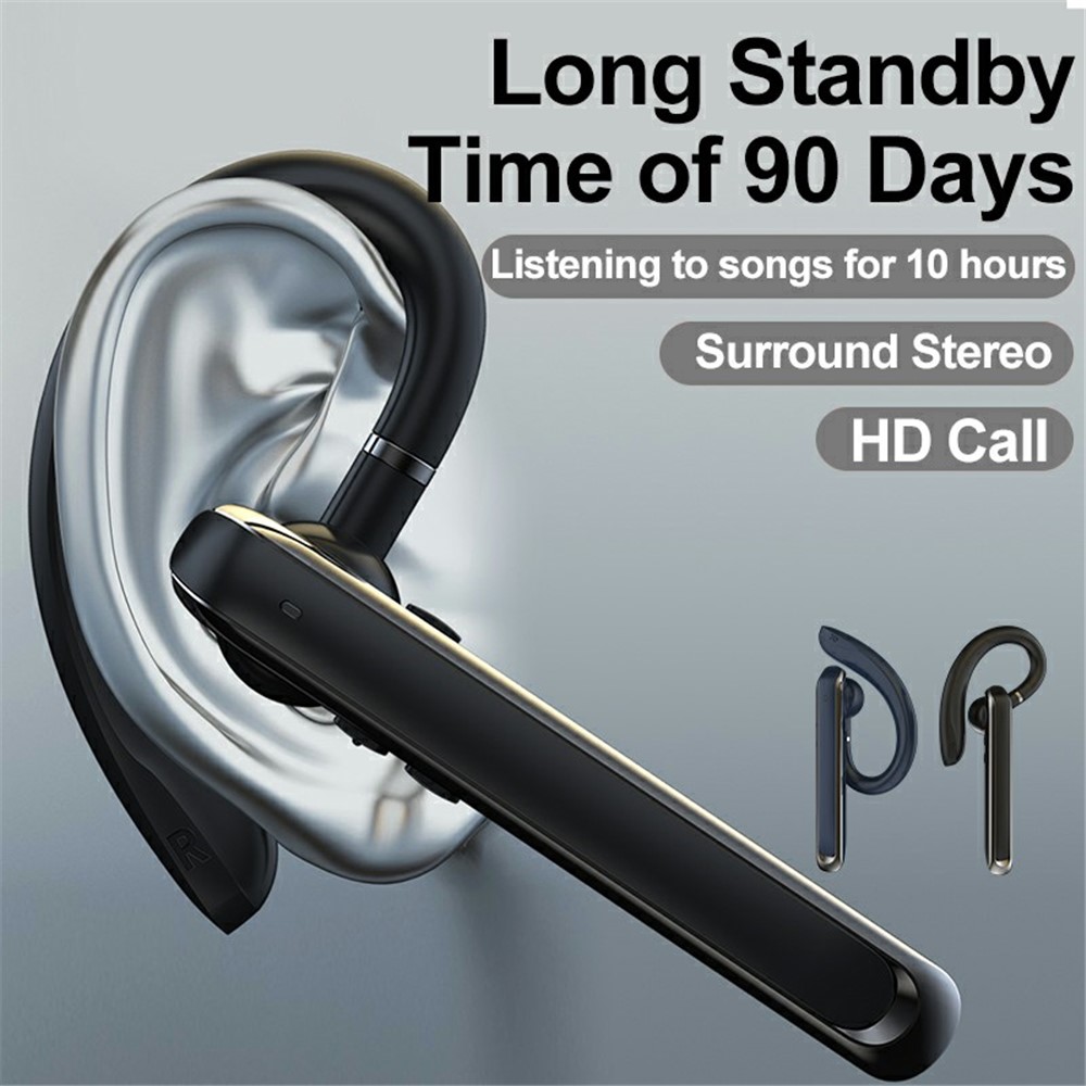 880 Business Single Ear Headset ENC Noise Reduction Long Standby Wireless Bluetooth Earphone 180-degree Rotating Ear Hook Headphone - Black-3