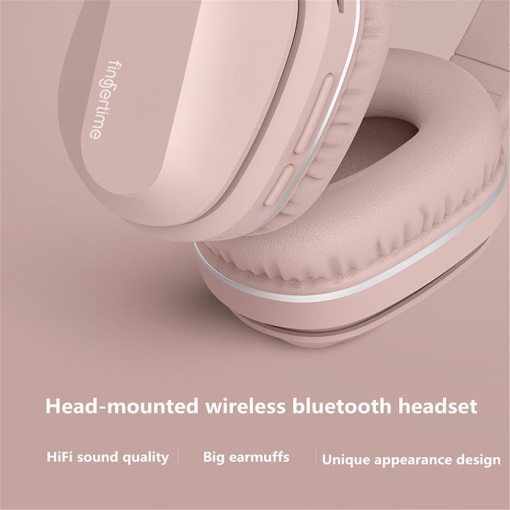PFINGERTIME P2 Folding Portable Bluetooth Headset Built-in Mic Stereo Wireless Headphone with Soft Leather Earmuffs Compatible with PCs/Mobile Phones/Tablets - Pink-3