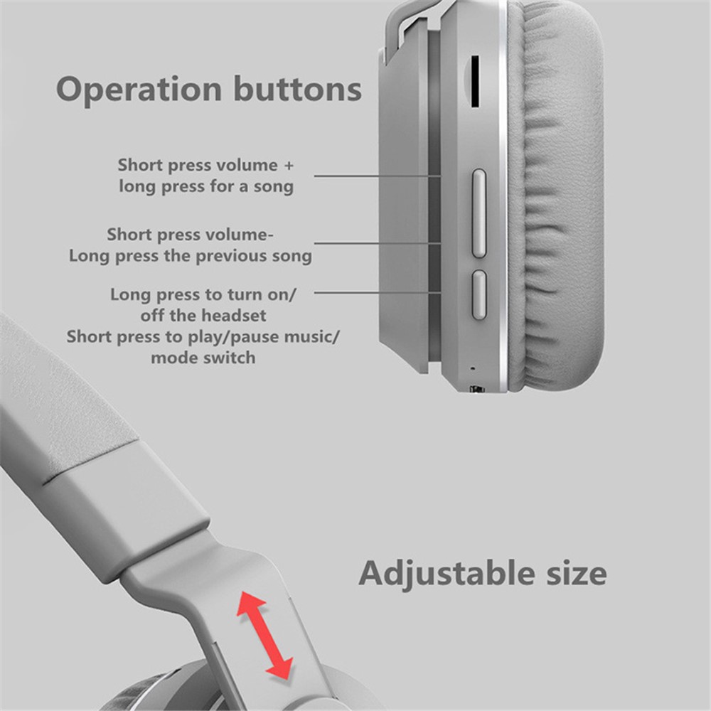 PFINGERTIME P2 Folding Portable Bluetooth Headset Built-in Mic Stereo Wireless Headphone with Soft Leather Earmuffs Compatible with PCs/Mobile Phones/Tablets - Pink-8