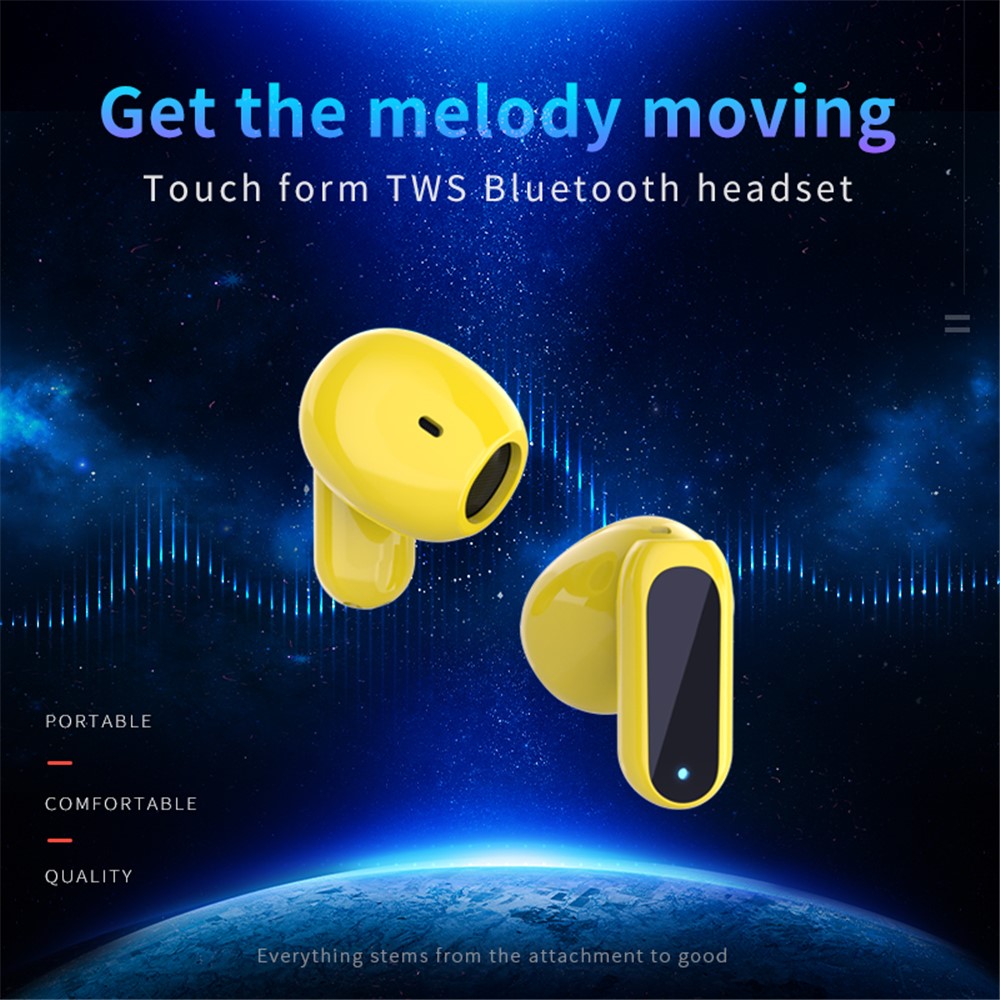 E60 Mini Wireless Bluetooth Earphone TWS 9D HiFi Bass Stereo Earbuds Noise Cancelling Music Headset with Microphone - Yellow-2