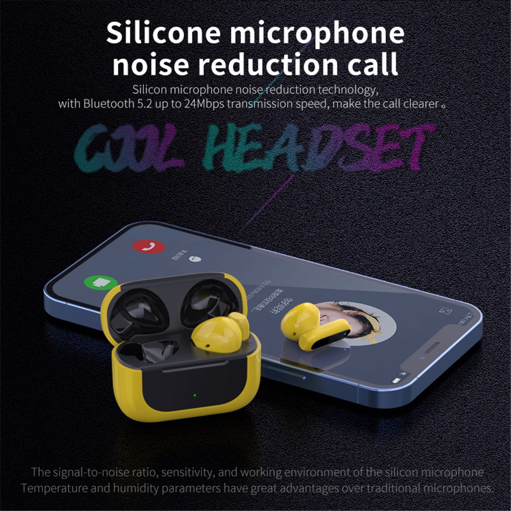 E60 Mini Wireless Bluetooth Earphone TWS 9D HiFi Bass Stereo Earbuds Noise Cancelling Music Headset with Microphone - Yellow-9