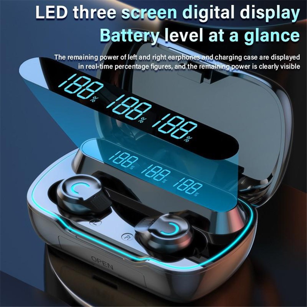 KJ-8 TWS Wireless Bluetooth 5.2 Touch Earphone Digital Display Music Game Headset with Phone Charging Function - Black-2