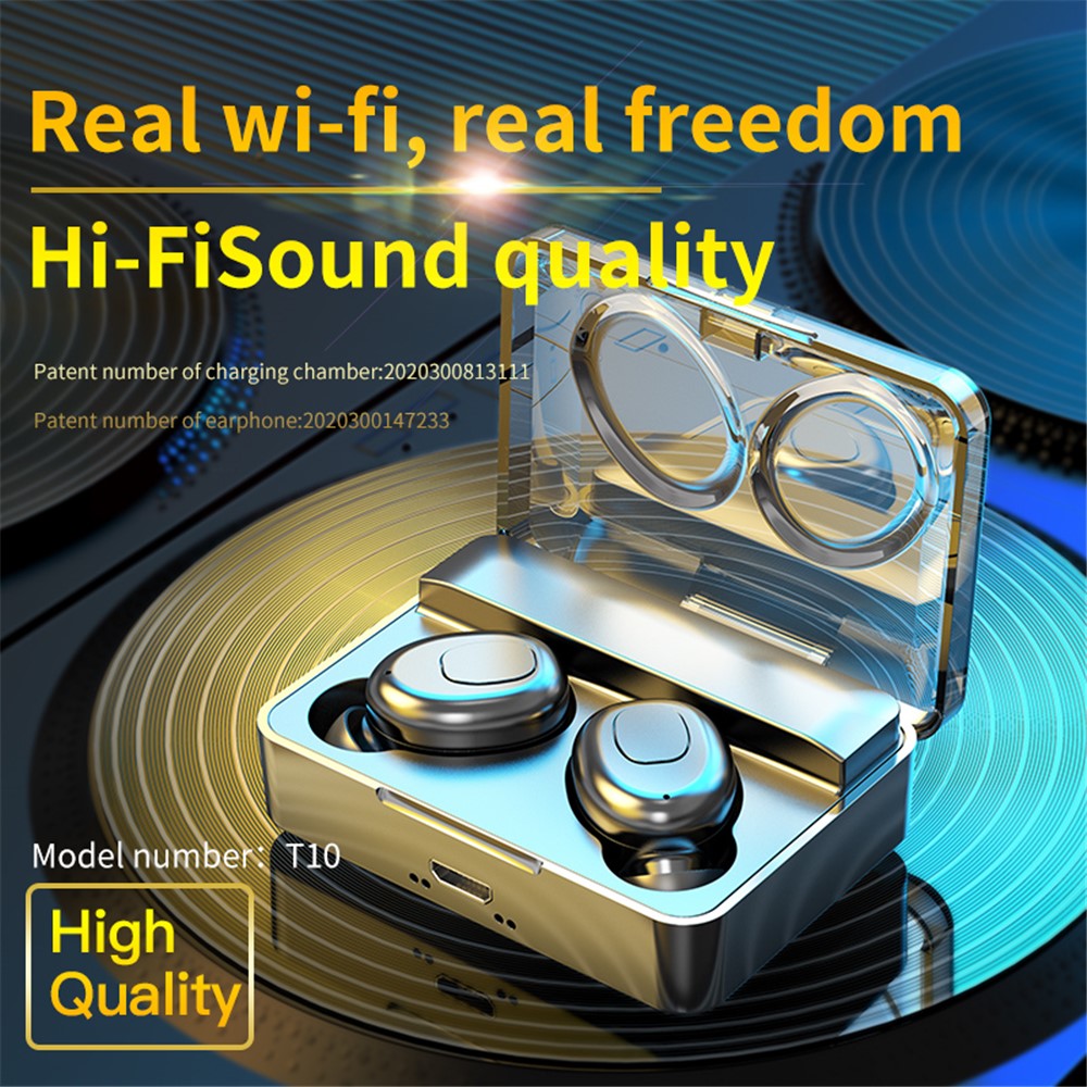 T10 TWS Wireless Bluetooth 5.0 Earphone Earbuds HiFi Stereo Music Mini Touch Waterproof Sports In-ear Headset - Black-2