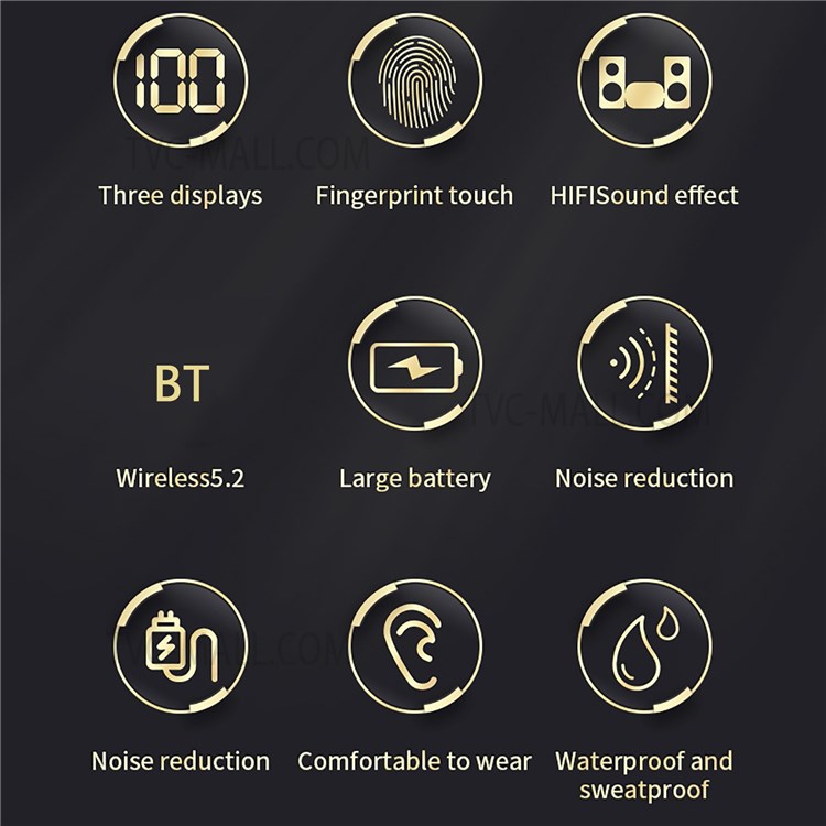T3 Bluetooth Headset TWS Wireless Stereo Earphones Fingerprint Touch In-Ear Earbuds Mini Sports Dual-mic Headphones with LED Digital Display-14