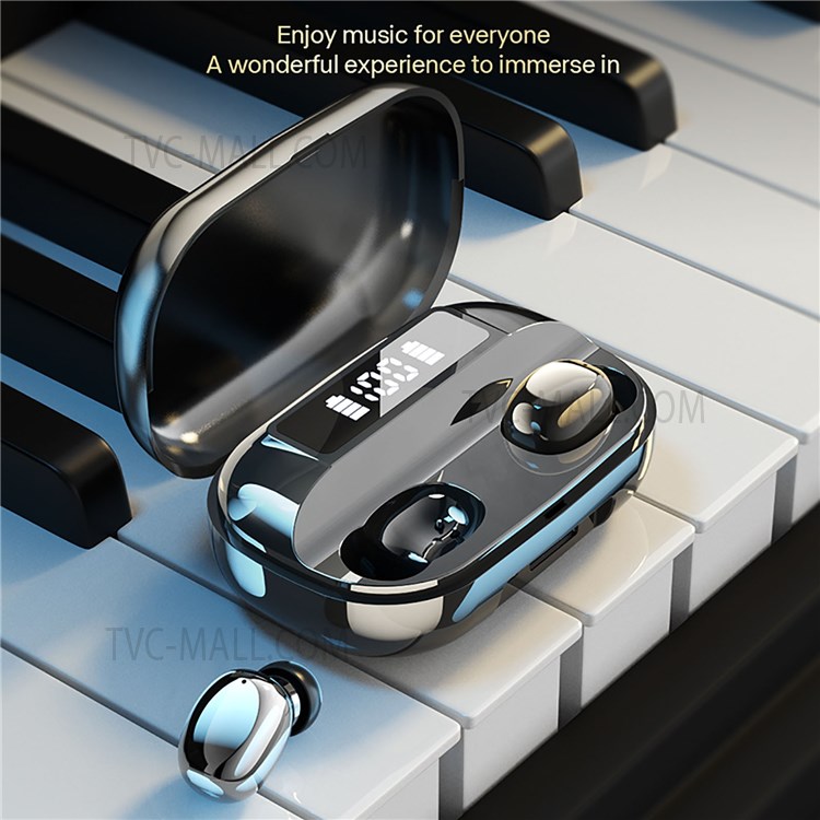 T3 Bluetooth Headset TWS Wireless Stereo Earphones Fingerprint Touch In-Ear Earbuds Mini Sports Dual-mic Headphones with LED Digital Display-2