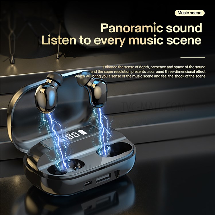 T3 Bluetooth Headset TWS Wireless Stereo Earphones Fingerprint Touch In-Ear Earbuds Mini Sports Dual-mic Headphones with LED Digital Display-5