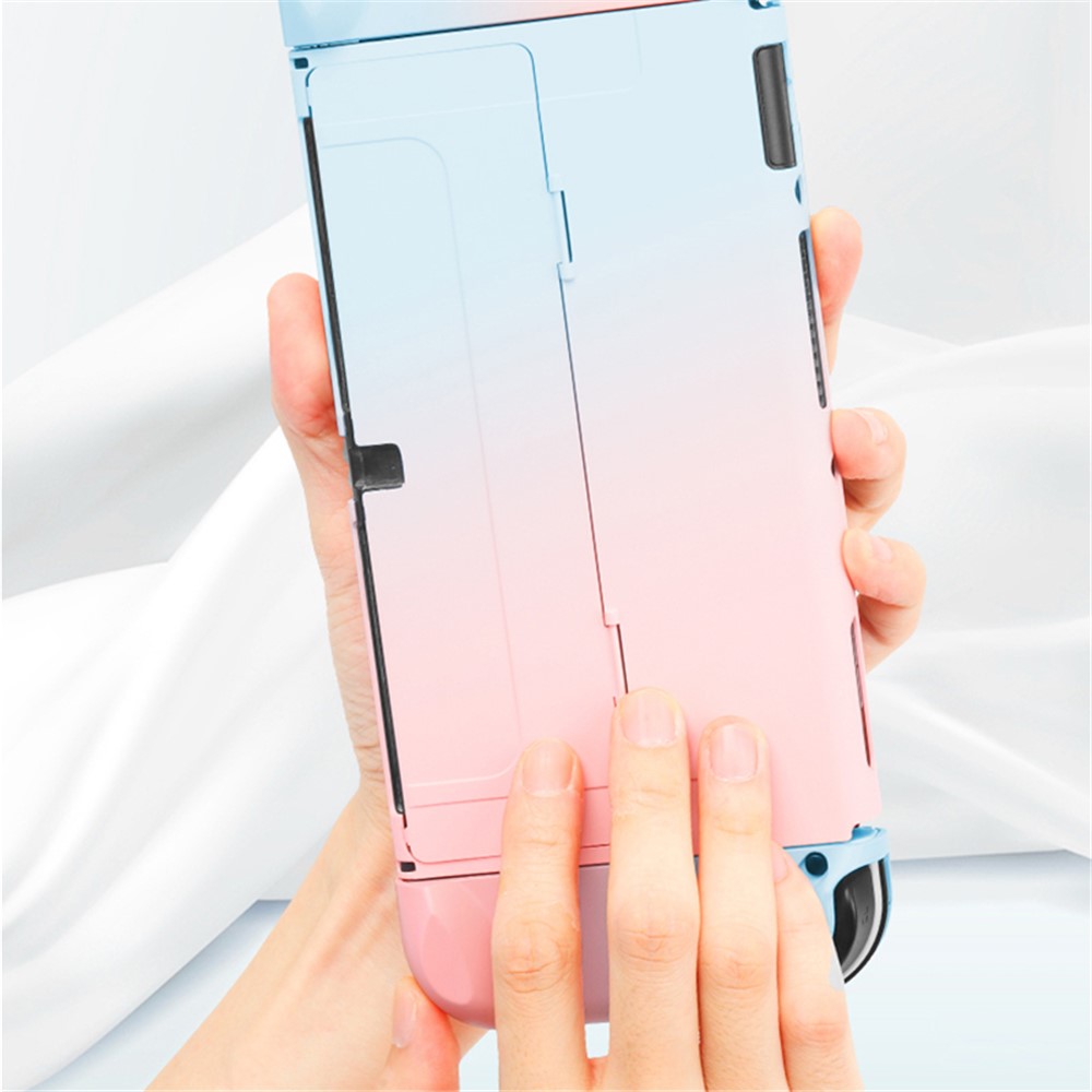 Anti-Fingerprint Dockable Case Protective Cover Ergonomic Comfort PC Grip Case Set for Nintendo Switch OLED Console - Pink/Green-2