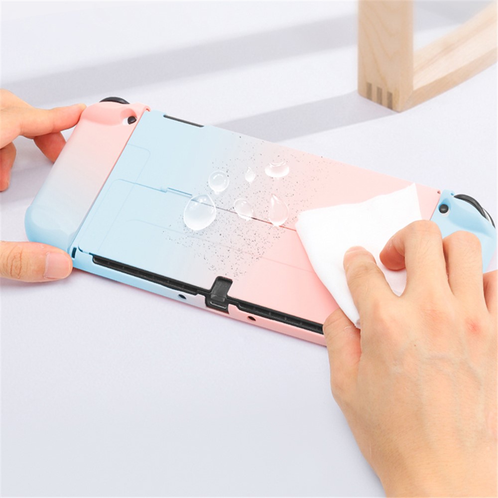 Anti-Fingerprint Dockable Case Protective Cover Ergonomic Comfort PC Grip Case Set for Nintendo Switch OLED Console - Pink/Green-4