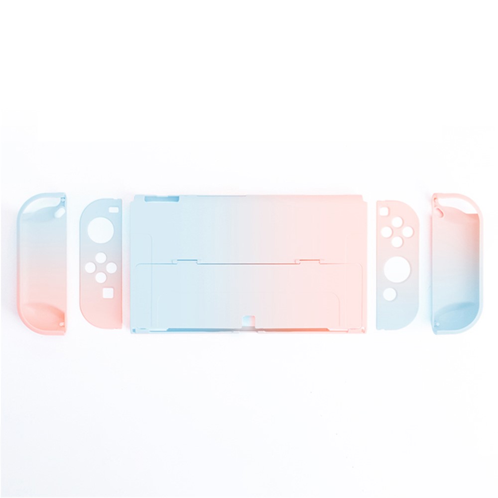 Anti-Fingerprint Dockable Case Protective Cover Ergonomic Comfort PC Grip Case Set for Nintendo Switch OLED Console - Pink/Green-5