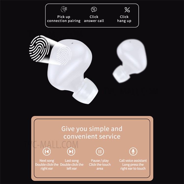 A1 TWS Mini Wireless Bluetooth 5.1 In-ear Earphone Touch Stereo Music Calling Gaming Headset - White-5