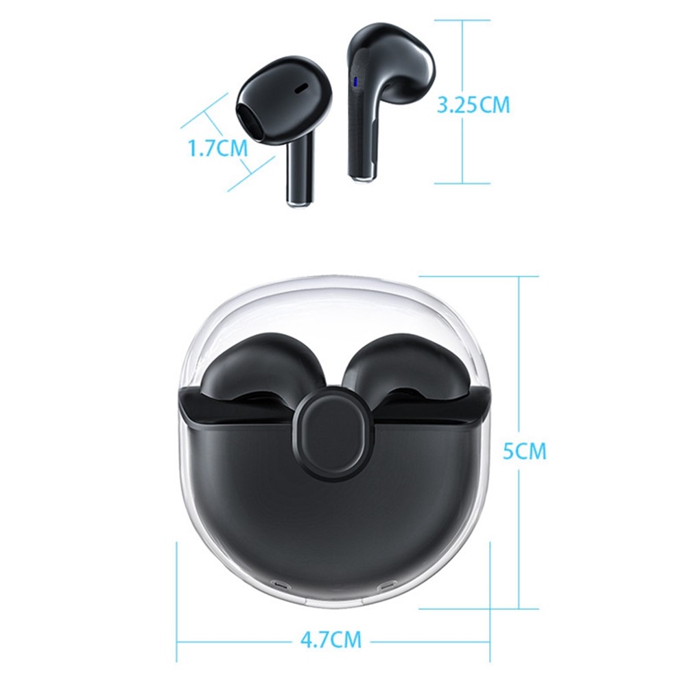 Transparent TWS Semi-in-ear Stereo Sound Bluetooth Earbuds Noise Reduction Sports Headphones - Black-11