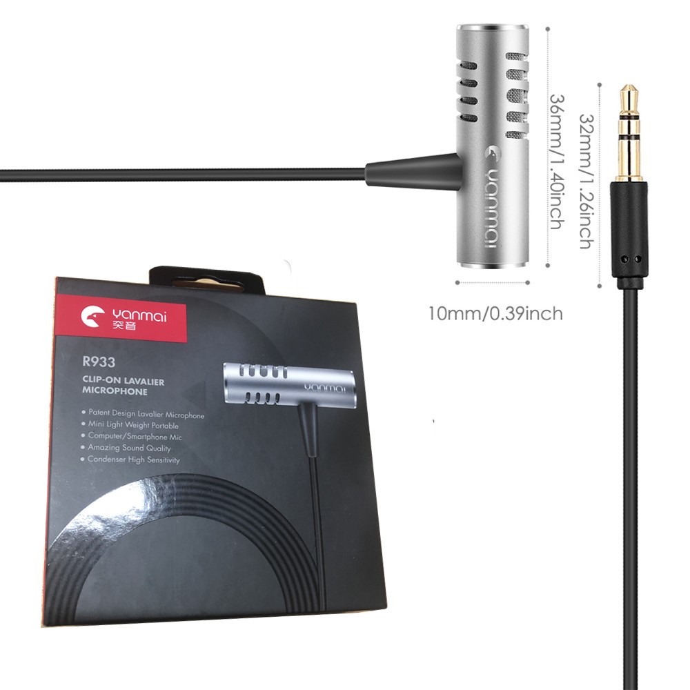 Yanmai R933 Professional Clip-On Mic Mic Lavalier Omni-Direccional Doble Condensador Micrófono Plata