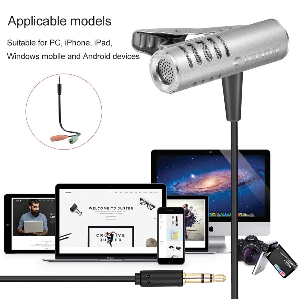 Yanmai R933 Professional Clip-On Mic Mic Lavalier Omni-Direccional Doble Condensador Micrófono Plata