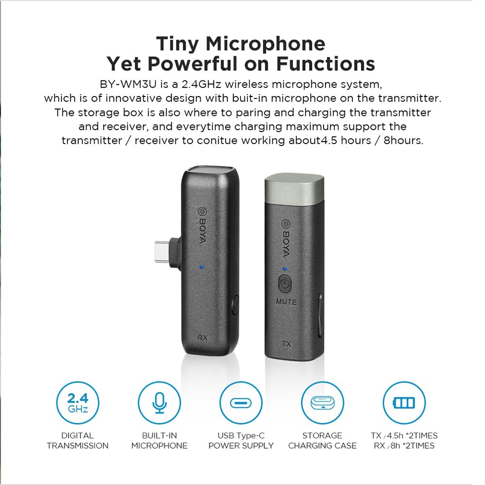 BOYA BY-WM3U 2.4GHz Mini Clip-on Wireless Microphone Interview Microphone-20