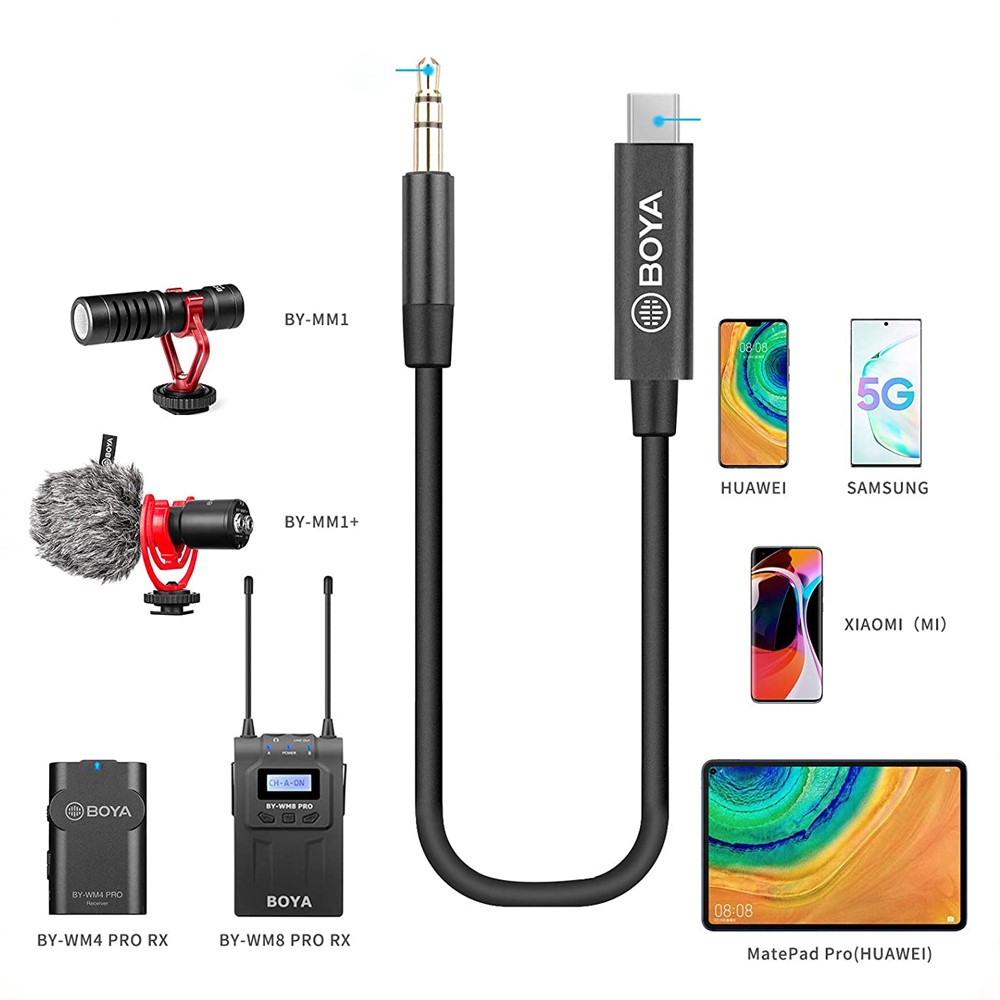 Boya By-k2 3.5mm Macho Al Adaptador De Cables Masculino USB-C Para Micrófono De 3.5mm-3