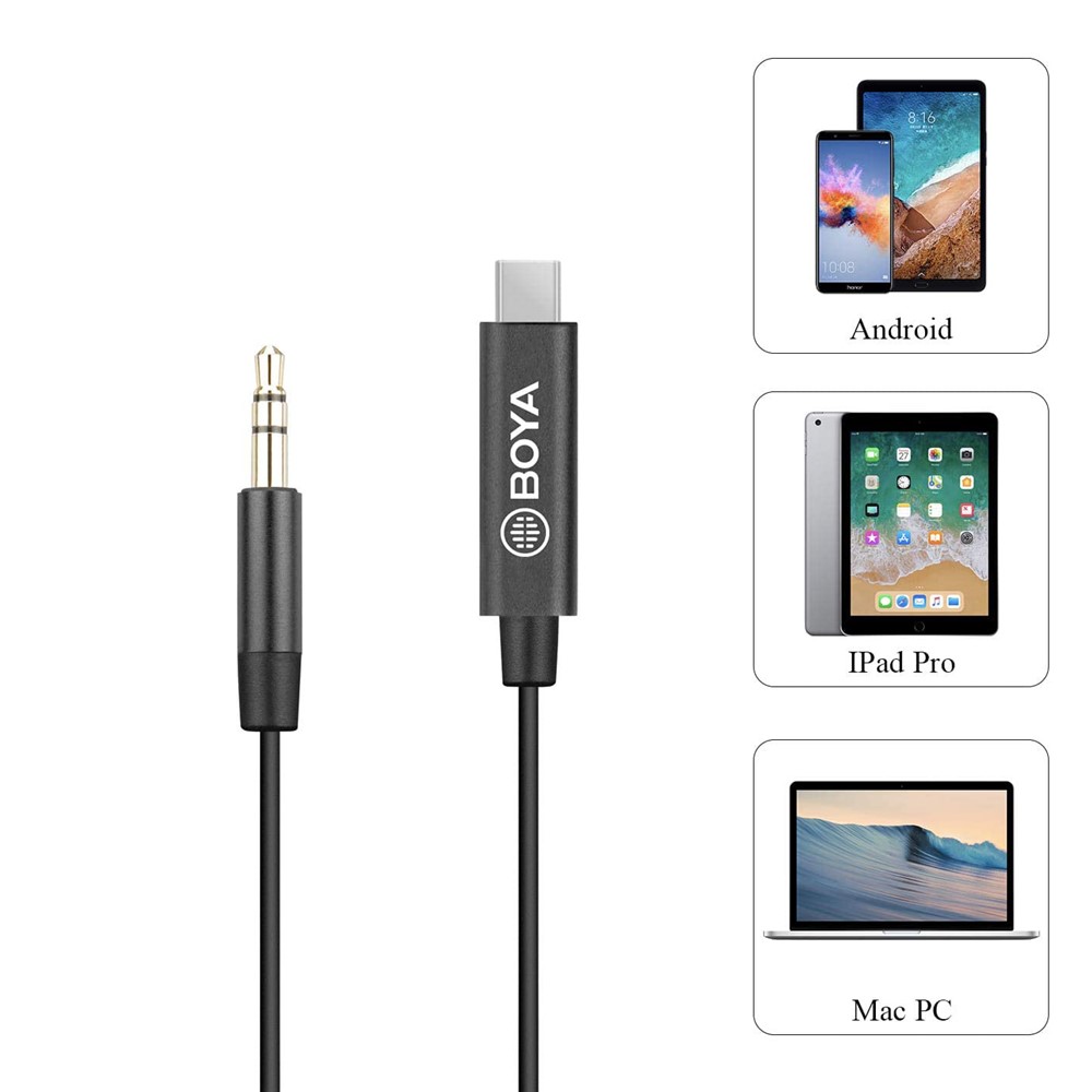 Boya By-k2 3.5mm Macho Al Adaptador De Cables Masculino USB-C Para Micrófono De 3.5mm-5