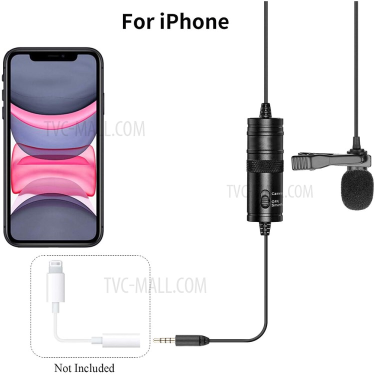 BOYA 3.5mm Lavalier Microphone 6m Clip-on Collar Condenser Hands-free Lapel Mic for Smartphone DSLR Camera-4