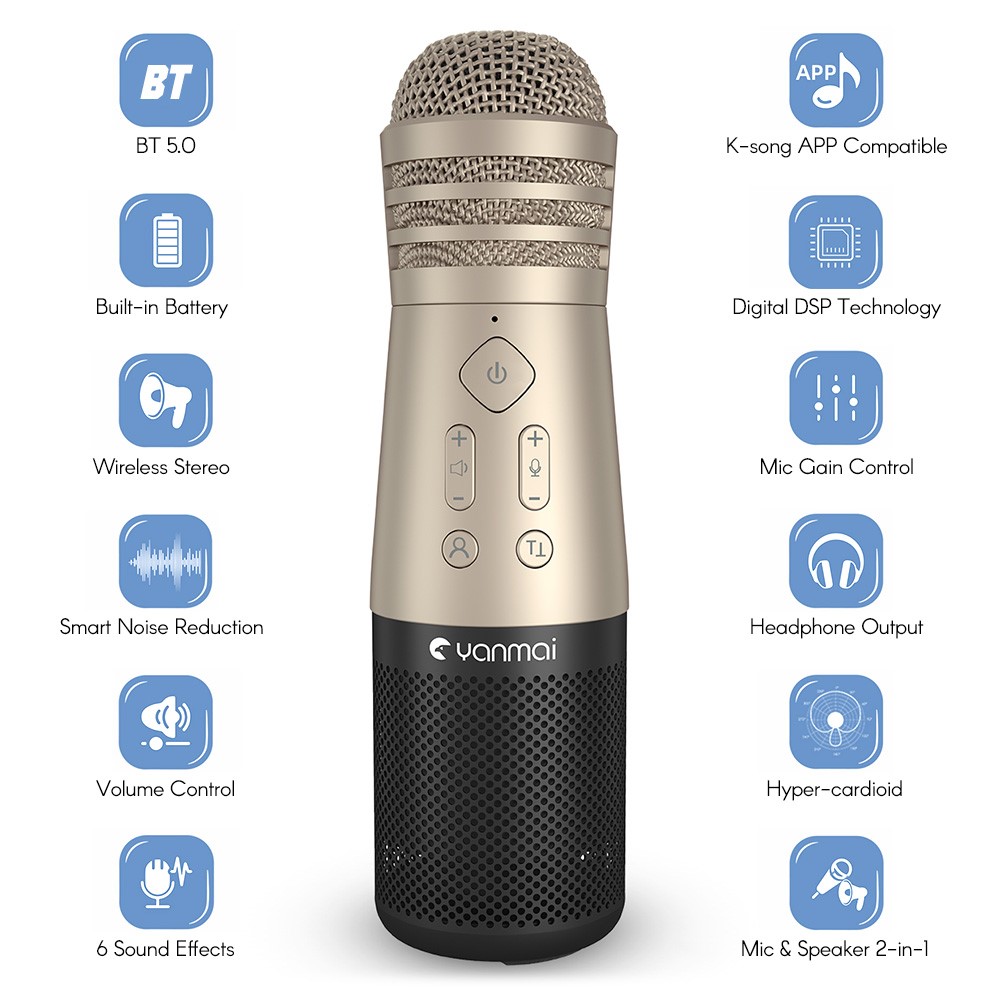 YANMAI SF-999 Mini Wireless Bluetooth Handheld Microphone Mobile Phone K Song - Gold-4