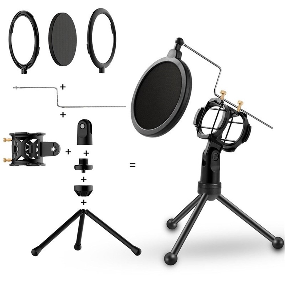 YANMAI PS-3 Portable Microphone Pop Filter Mesh Shockproof Desktop Stand - Black-4