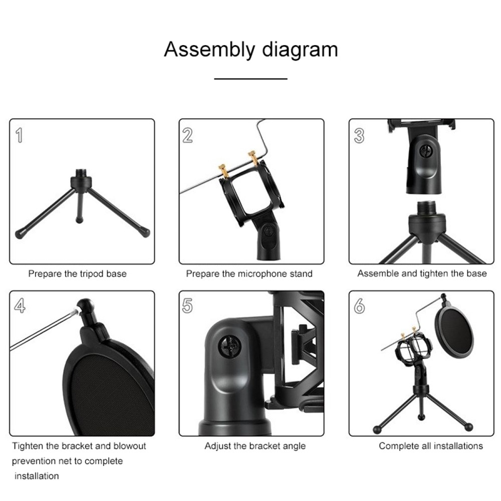 YANMAI PS-3 Portable Microphone Pop Filter Mesh Shockproof Desktop Stand - Black-7