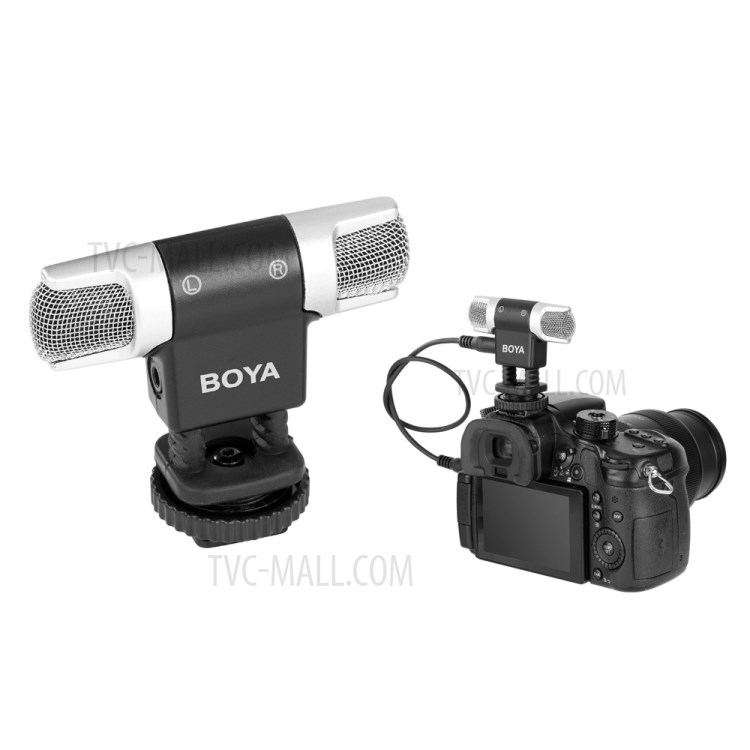 BOYA BY-MM3 Dual Head Stereo Recording Condenser Microphone for Smartphone DSLR Camera DV Live Streaming Video-1