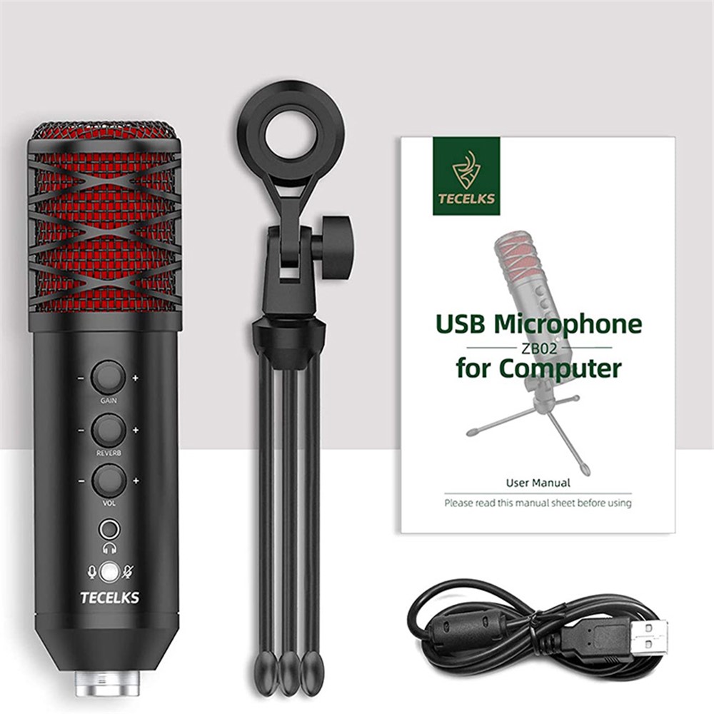 WONEW ZB02 USB Condenser Microphone Cardioid Mic with Tripod for PC Computer Laptop Recording Studio-7