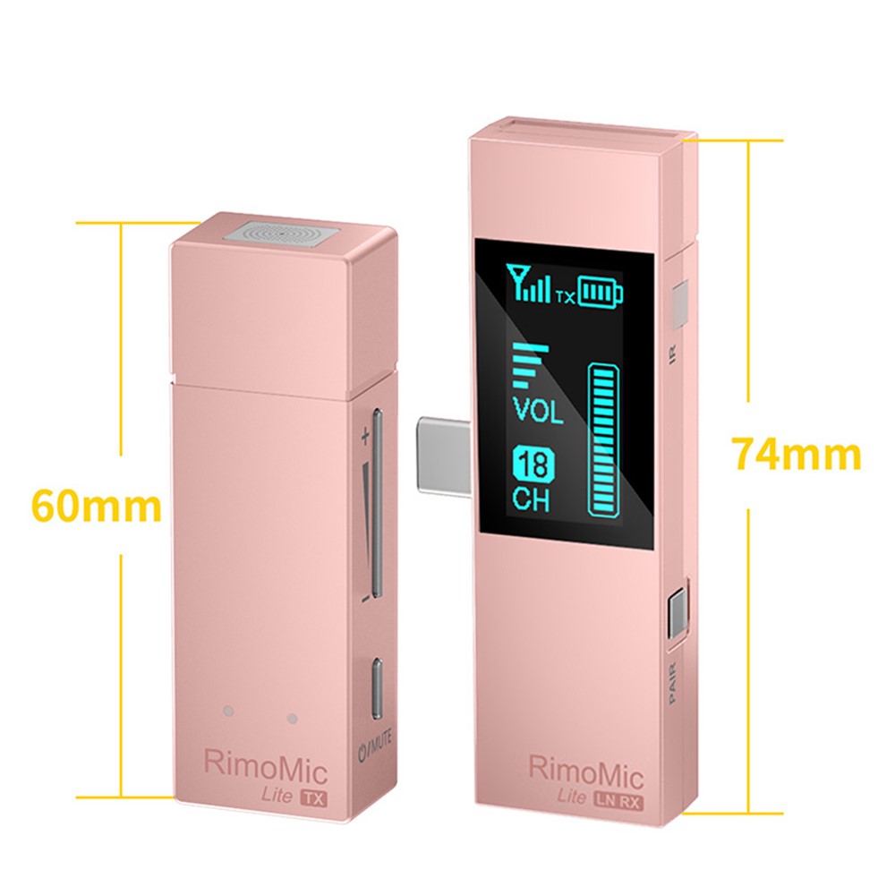 7RYMS RimoMic Lite LN Mini Wireless Microphone Portable Rechargeable Mic for Video/Live-stream - Pink-2