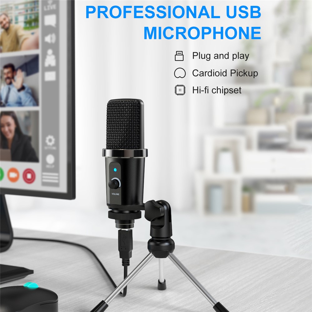 DM19 USB Computer Microphone Condenser Cardioid Mic with Tripod Stand for Gaming Live Streaming Recording-2