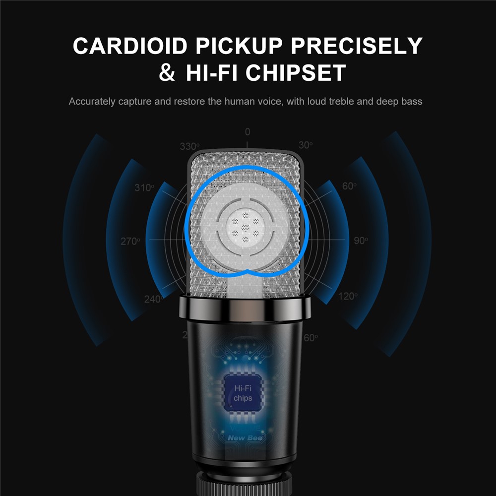 DM19 USB Computer Microphone Condenser Cardioid Mic with Tripod Stand for Gaming Live Streaming Recording-3