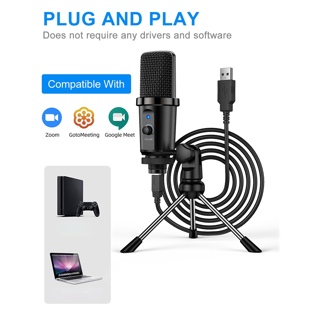 DM19 USB Computer Microphone Condenser Cardioid Mic with Tripod Stand for Gaming Live Streaming Recording-4