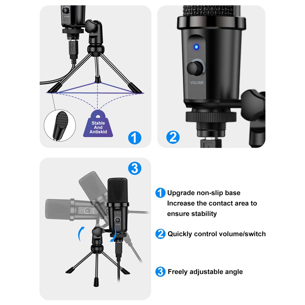 DM19 USB Computer Microphone Condenser Cardioid Mic with Tripod Stand for Gaming Live Streaming Recording-5