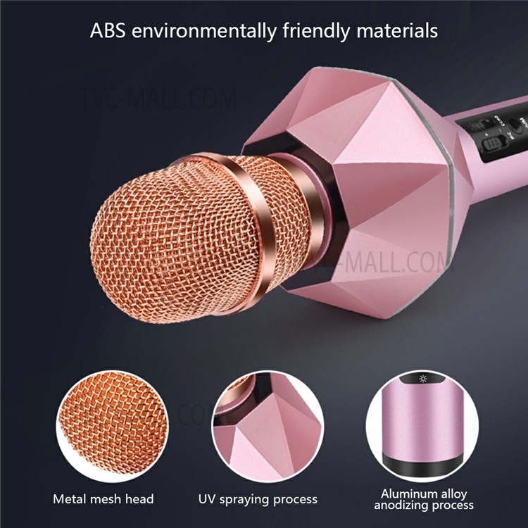 K7 Bluetooth Compatible Wireless Microphone Karaoke Mic Handheld Speaker Stereo Singing Player for KTV Home Audio - Pink-3
