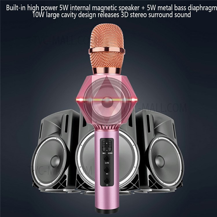 K7 Bluetooth Compatible Wireless Microphone Karaoke Mic Handheld Speaker Stereo Singing Player for KTV Home Audio - Pink-5