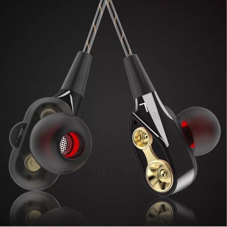 Double Unit Drive In-ear Wired Earphone 3.5mm Cable Control Earbud with Mic - Black-5