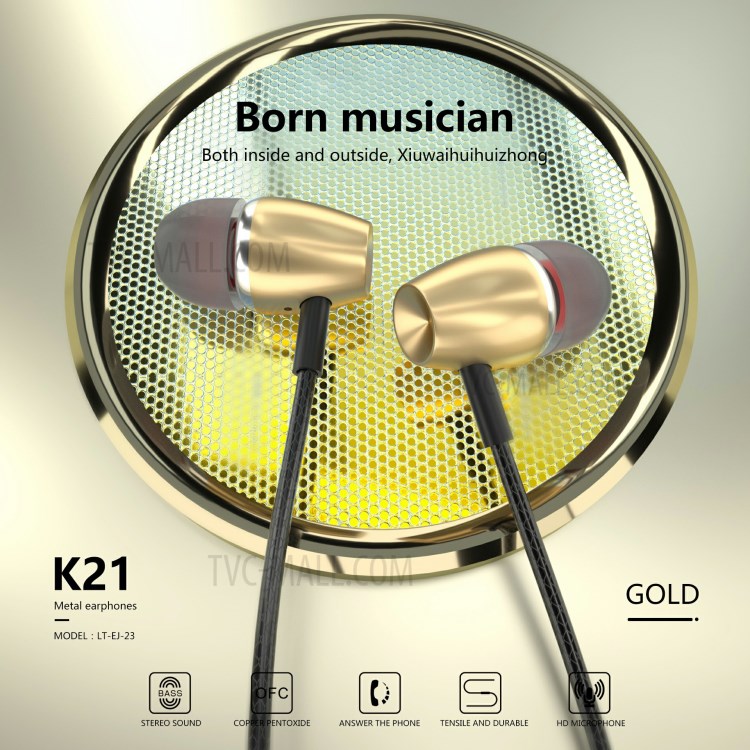 LETANG LT-EJ-23 K21 3.5mm Wired In-Ear Earphone Metal HIFI Earpiece Stereo Bass Headphone-2