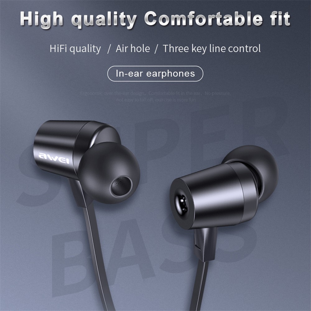 AWEI L1 3.5mm Wired Music Earphone HiFi Stereo In-ear Phone Tablet Headset with Wire Control Mic - Black-2