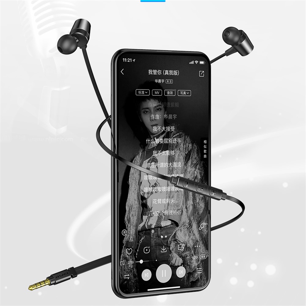 AWEI L1 3,5 mm Verkabelte Musik Ohrhörer HiFi Stereo-in-ear-telefon Tablet Headset Mit Drahtsteuermikrofon - Schwarz-3