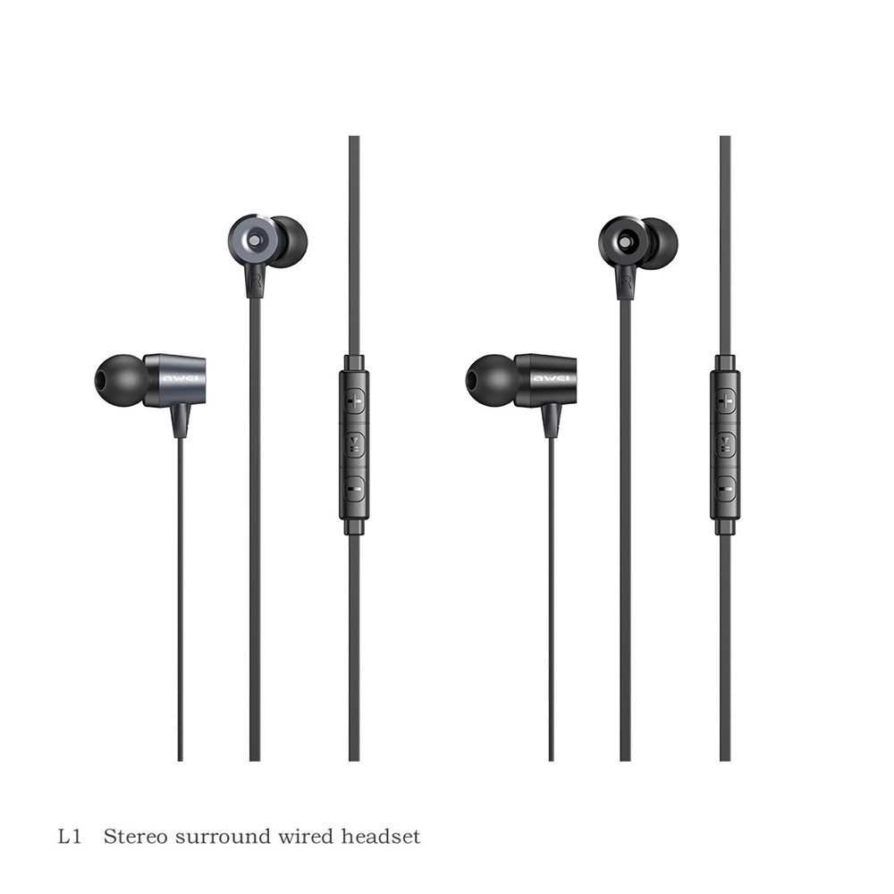 AWEI L1 3.5mm Wired Music Earphone HiFi Stereo In-ear Phone Tablet Headset with Wire Control Mic - Black-9