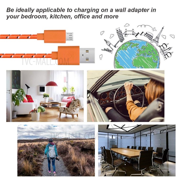 2m Nylon Braided Micro USB Cable High-Speed Charger Cable for Samsung S7/HTC/LG/Huawei/Xiaomi Android Phones - Black-4