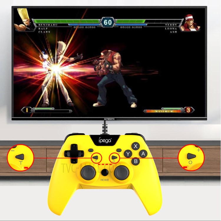 IPEGA PG-SW012 Wired Game Controller Dual-Vibration Turbo Gamepad for Nintendo Switch/PS3/PC/Android - Yellow-4