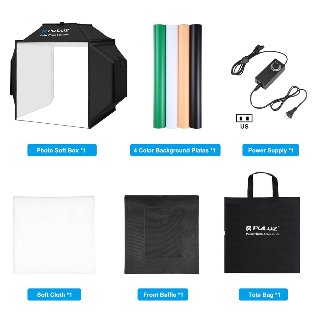 PULUZ PU5042 40cm Folding 5500K Studio Shooting Tent Soft Box Photography Lighting Kit with 4 Colors PVC Backdrops (Black, Orange, White, Green) - US Plug-10